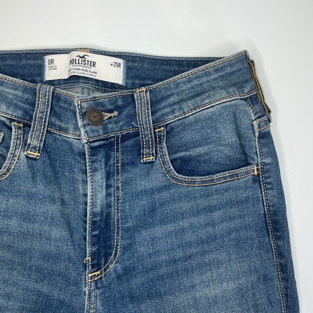 Hollister Curvy High Rise Flare Jeans 0R W25 Blue Classic Stretch Denim